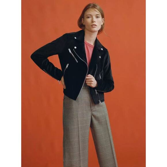 Rag & Bone / Jean Mercer Jacket Black Velvet Motorcycle Biker Zipper Collar S - Picture 6 of 13